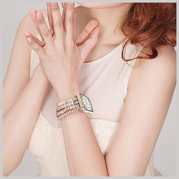 Beaded Bracelet Compatible with Apple Watch Band 42mm 44mm 45mm , Rose Gold - Picture 5 of 6